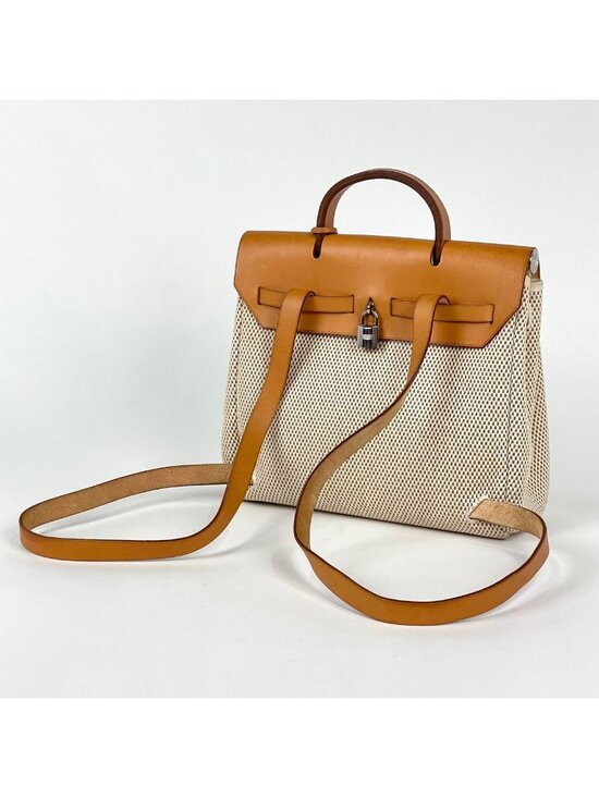 Hermes Herbag a Dos PM 2-Way Backpack Toile Ash Natural Brown main image 9